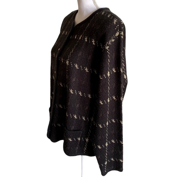 VINTAGE CARDIGAN SWEATER GOLD TONE BUTTON FRONT BLACK PATTERN SIZE XL - Picture 4 of 8